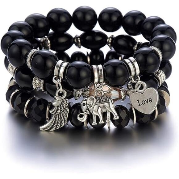 Boho Elephant Beaded Bracelets Stackable Heart Love Charm Multilayer Bracelets - Picture 2 of 2